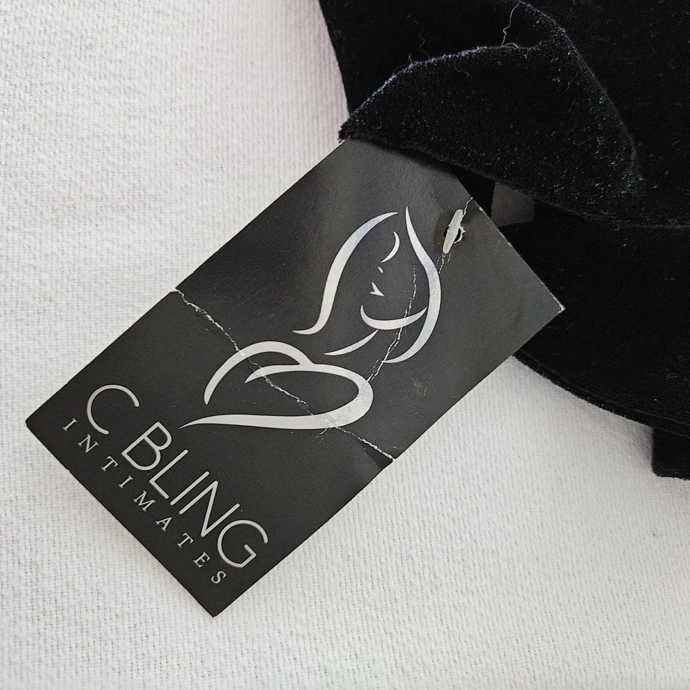 C Bling Intimates Womens Black Velvet Opera Length Evening Gloves NWT